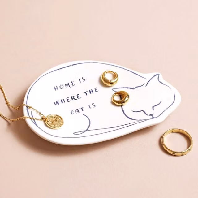 Lisa Angel White Ceramic Home Is Where The Cat Is Trinket Dish
