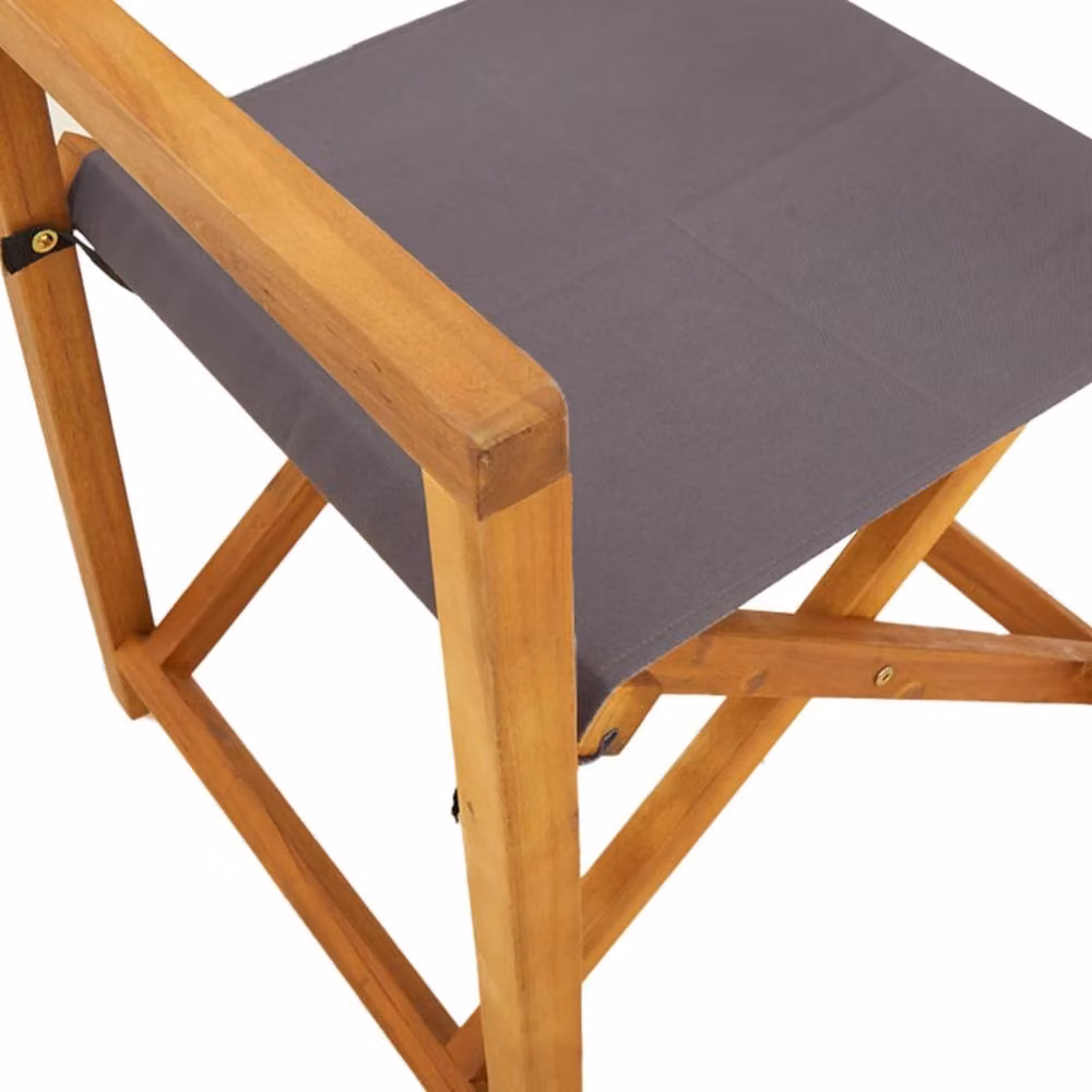 Berkfield Home 4 Piece Folding Garden Chairs in Dark Grey Fabric and Oiled Acacia Wood – 5