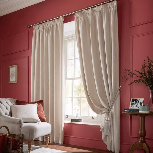 Laura Ashley Whinfell Ready Made Pencil Pleat Curtains in Beige