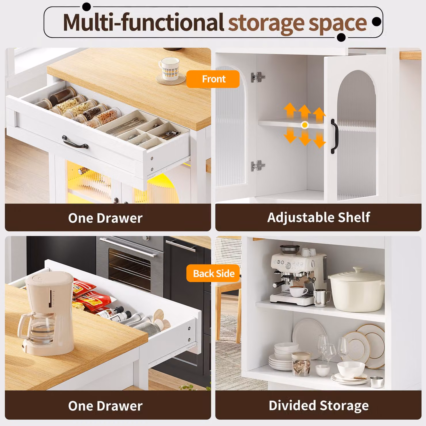 Aosom UK Extendable Kitchen Island with App-Controlled RGB Lighting and Storage Cabinet, White, W: 126-196 cm, D: 59 cm, H: 94 cm – 4