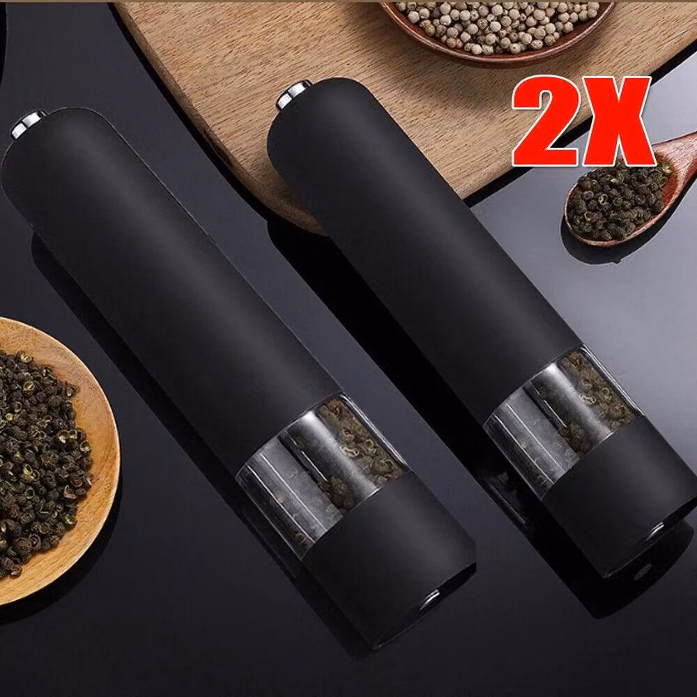 KORVIXA 2-Piece Electric Salt and Pepper Mill Grinder Set in Black with Ceramic Mechanism – 3