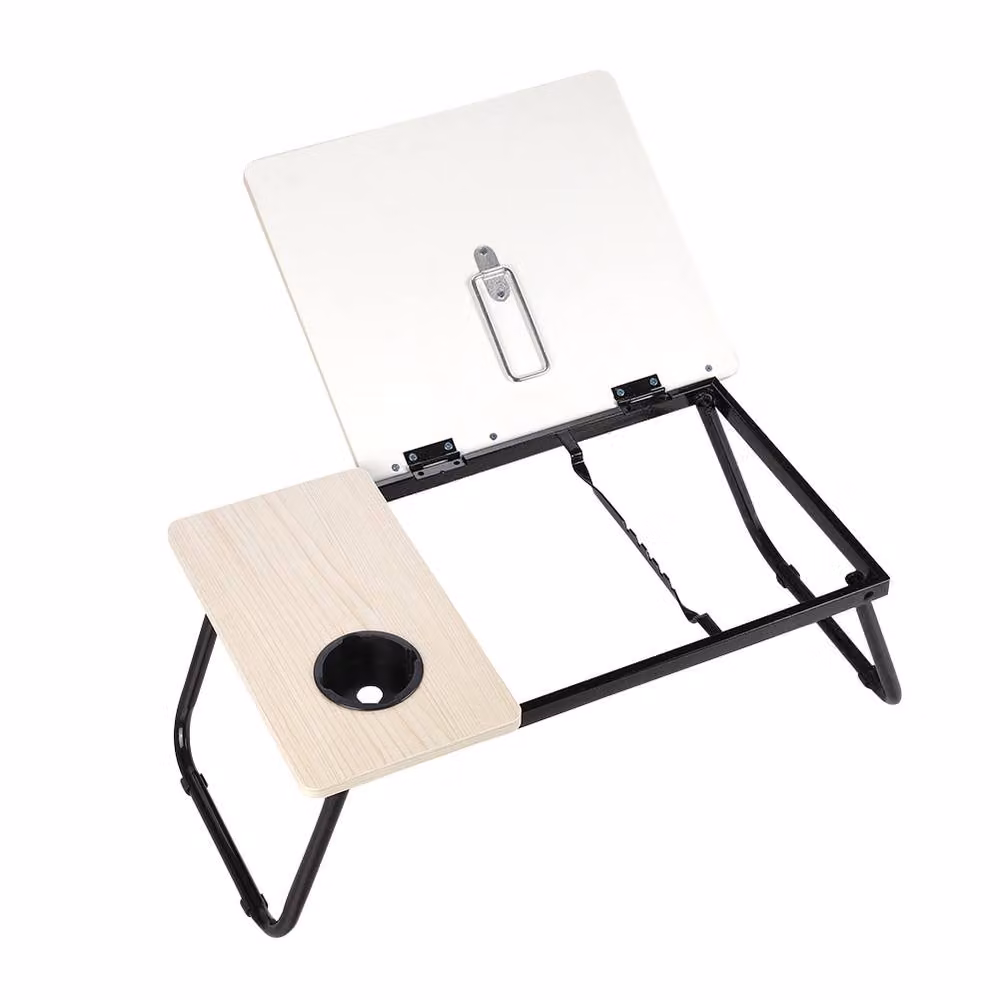 Living and Home Adjustable Folding Laptop Bed Table with Cup Slot and Stop Bar in Beige – 6