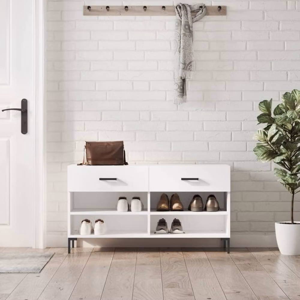 Berkfield Home High Gloss White Shoe Bench W/D/H: 102 x 35 x 55 cm – 2