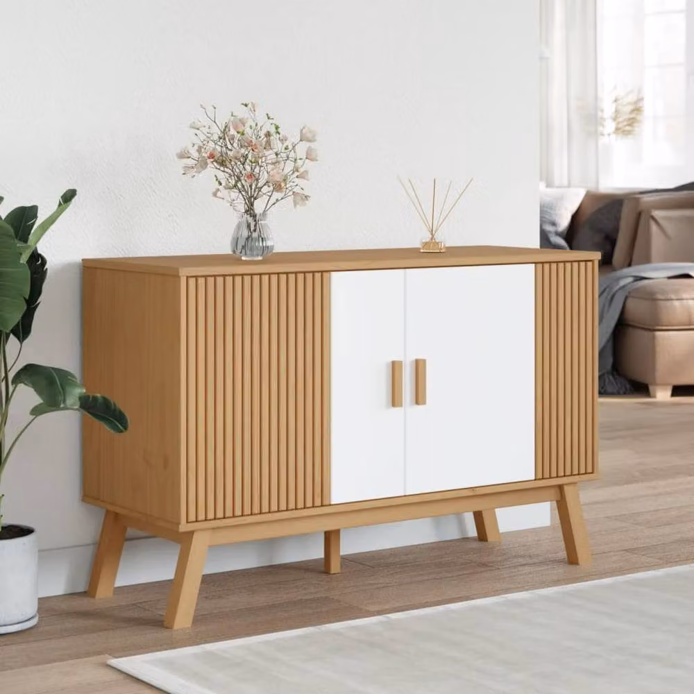 Berkfield Home OLDEN Sideboard in White and Brown Solid Pine Wood, W/D/H: 114 x 43 x 73.5 cm – 2