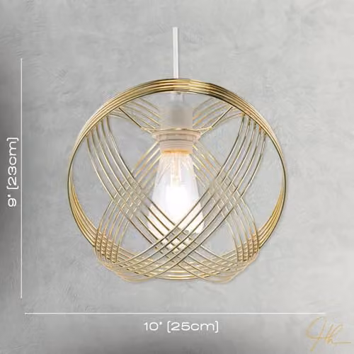 Happy Homewares Polished Gold Spherical Metal Pendant Light Shade with 4-Ring Design, Diameter: 25 cm – 3