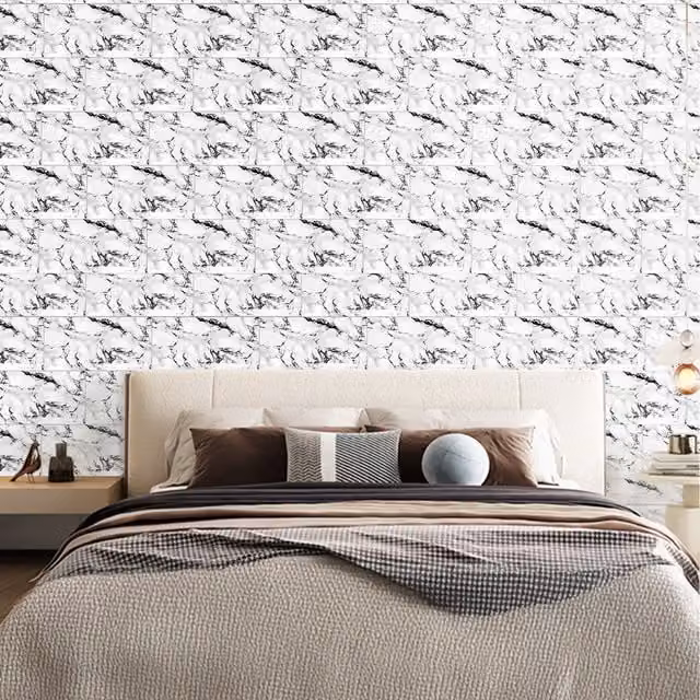 Lifeideas 10-Piece Self-Adhesive Abstract Marble Effect PVC Wall Stickers in Grey, Black and White