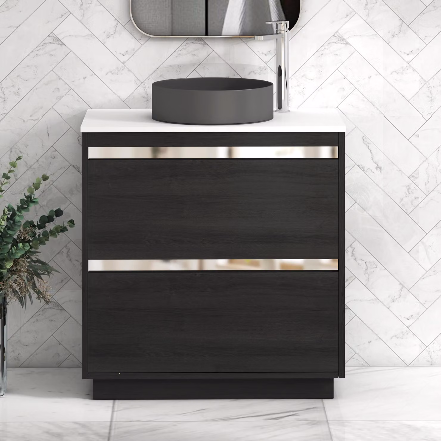 Royal Bathrooms Orion 800mm Hale Floor Standing Vanity Unit in Black and White with 2 Drawers and Art Round Basin