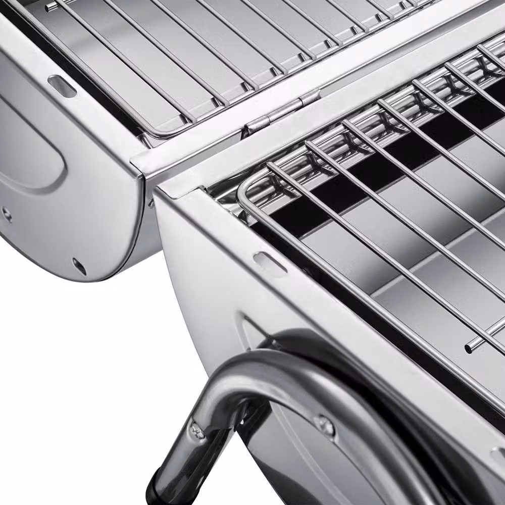 tectake Stainless Steel Charcoal Grill in Silver with 2 Cooking Surfaces and 2 Charcoal Trays, W/D/H: 44.0 x 42.0 x 30.5 cm – 9