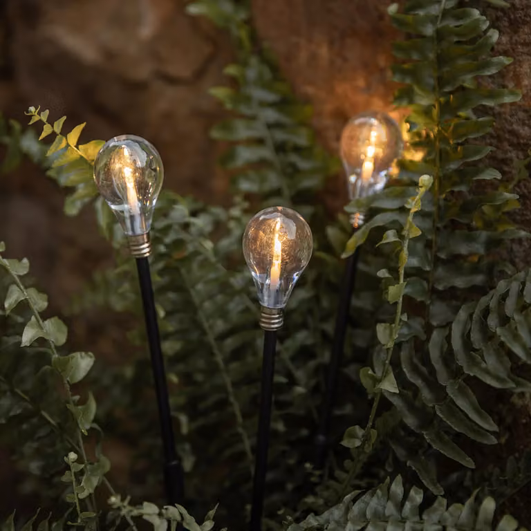 Lights4fun Set of 3 Solar Powered Mini Festoon LED Garden Pathway Decorative Stake Lights, Warm White, Black or White