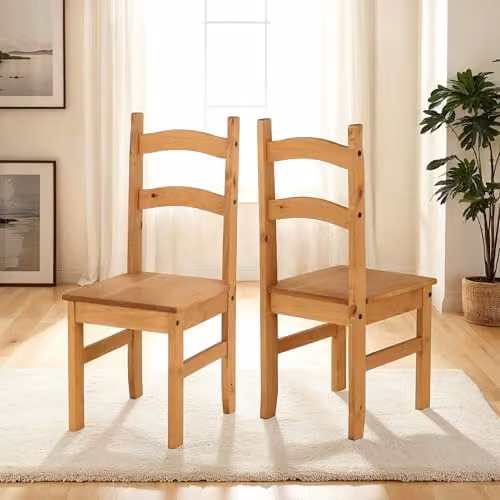 Seconique Budget Mexican Set of 2 Rustic Waxed Pine Dining Chairs in Brown and Sand – 2