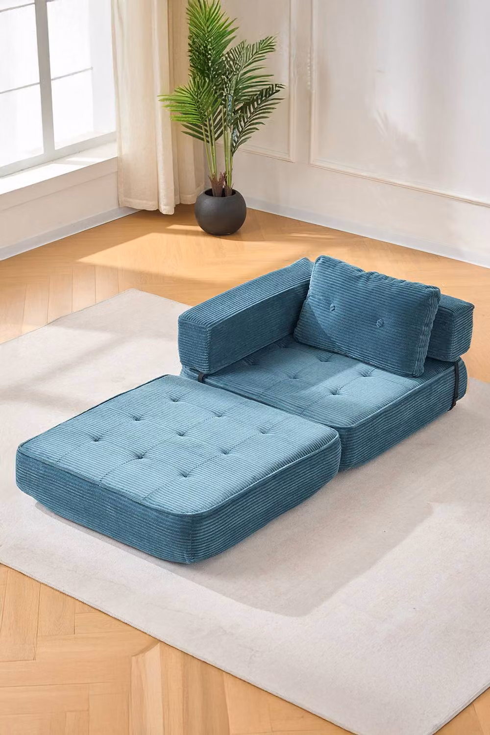 Living and Home Blue Corduroy Folding Sofa Bed with Pillow – 2