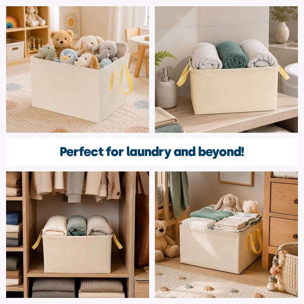 LIVIVO Collapsible Laundry Storage Bag with Handles, 2 Pack, Beige – 4