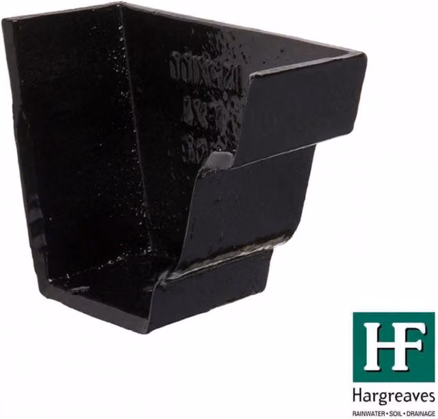 Hargreaves Premier Cast Iron Moulded Ogee Gutter Right Hand External Stopend, 100mm, Black
