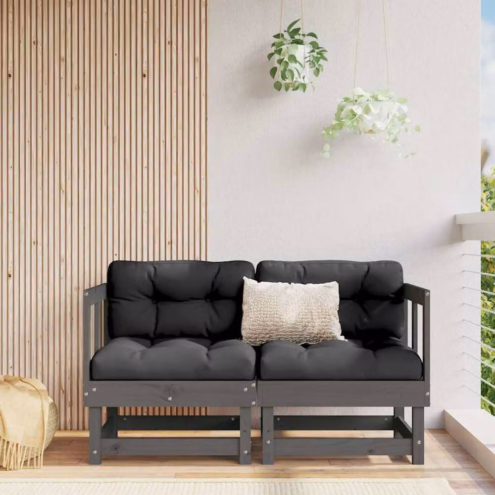 Berkfield Home L-Shape Corner Garden Sofa Set in Grey with Scatter Cushions and Solid Pine Wood Frame – 2