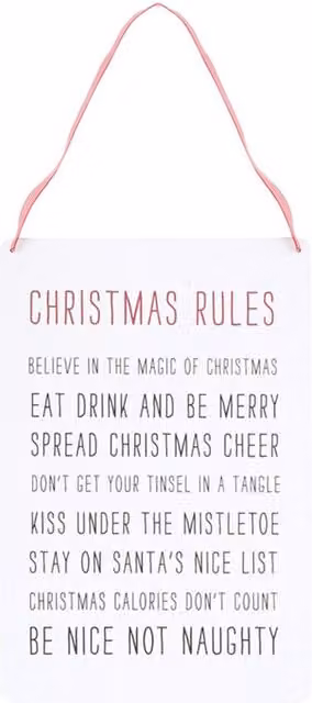 KDMK Christmas Rules Metal Hanging Sign, White, 30 cm