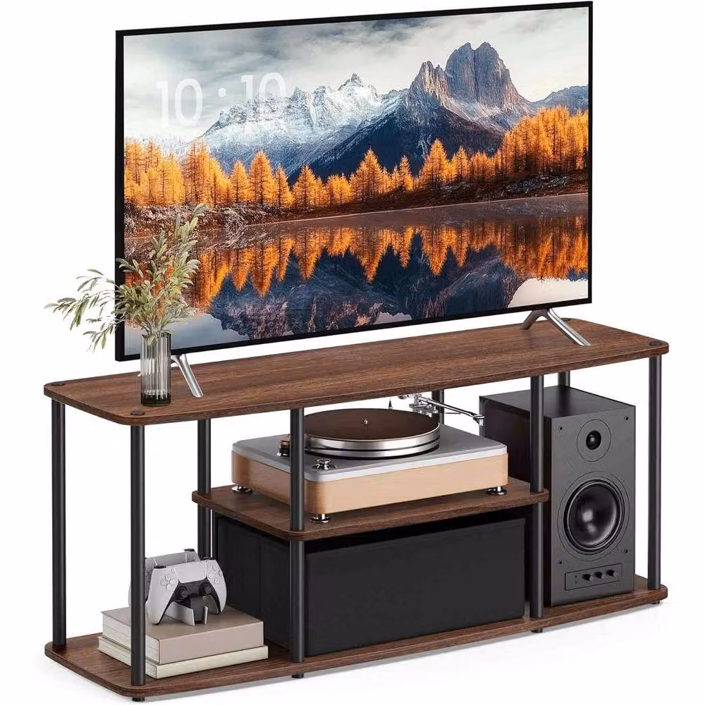 The Bazaarist Modern TV Stand with Shelves in Walnut and Black – 2