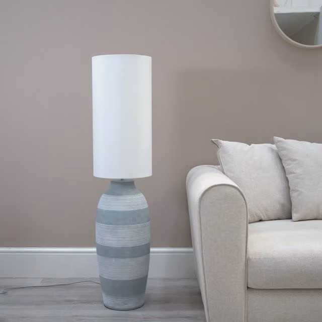 Deegan Ceramic Midi Floor Lamp with Fabric Shade in Grey