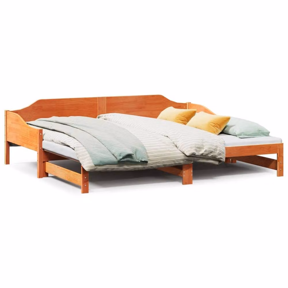 Berkfield Home Versatile Single Daybed with Trundle Frame in Wax Brown Pine Wood, W/D/H: 90 x 190 cm – 3