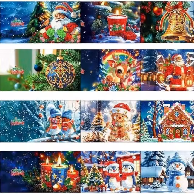 Syntego Pack of 12 Christmas Card Diamond Art Kits in Blue and Multicolour for Adults