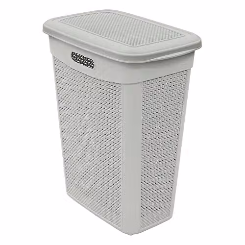 JVL Droplette Slim Laundry Basket with Lid, Grey, H: 55 cm, W: 46 cm, D: 29 cm