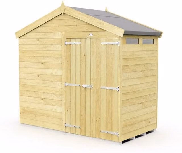 Buttercup Farm Apex Security Wooden Shed with Double Doors in Brown, W231 x D127 x H217 cm – 1