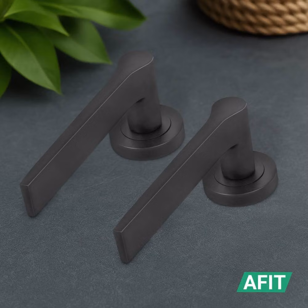 AFIT Black Fire Door Handle Set with Euro Lock Thumbturn Cylinder and Hinges – 7