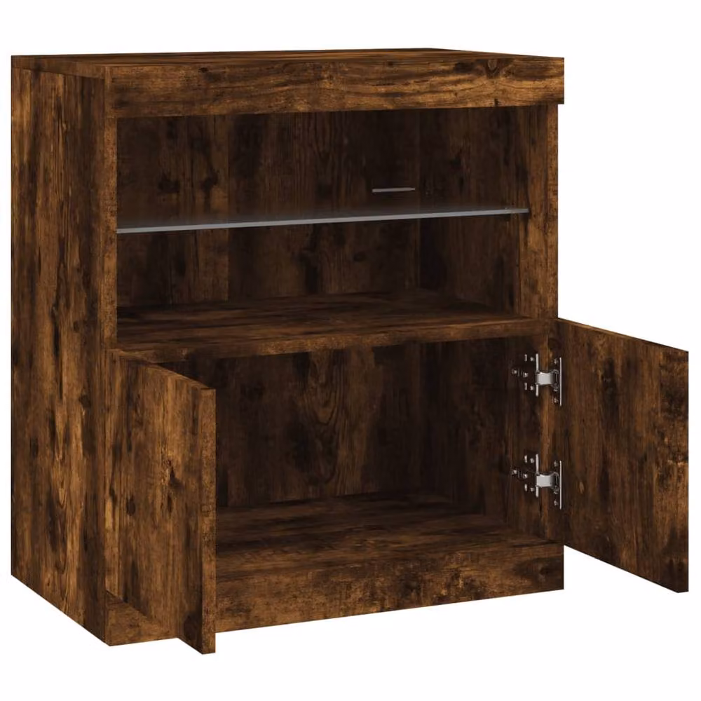 Berkfield Home Modern Smoked Oak Sideboard with Integrated LED Lights in Brown, W/D/H: 60 x 37 x 67 cm – 4
