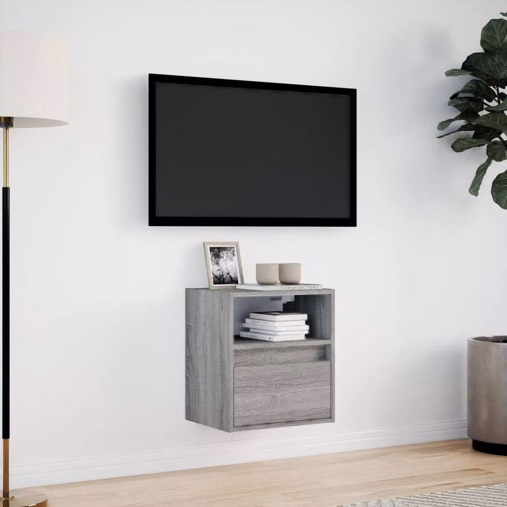 Berkfield Home TV Wall Cabinet with LED Lights in Grey Sonoma, W: 41 cm, D: 31 cm, H: 45 cm – 3