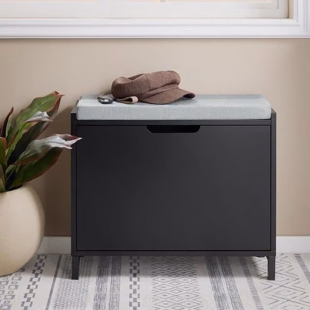 SoBuy Modern Slim Shoe Storage Cabinet with Integrated Seat in Matt Black