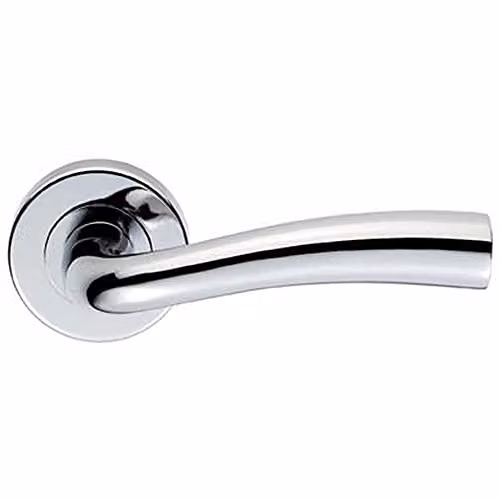 Loops Pair of Curved Flared Door Handles with Concealed Fix Round Rose in Polished Chrome