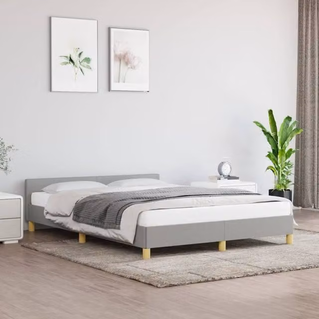 Berkfield Home Super King Fabric Bed Frame with Headboard in Light Grey, W: 180 cm, D: 200 cm – 1