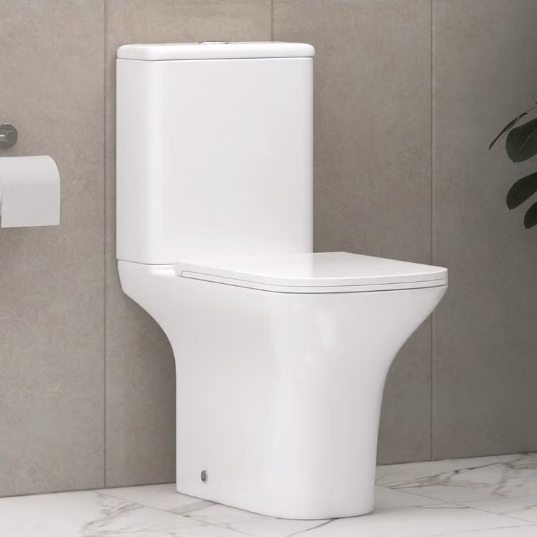 Royal Bathrooms Cube White Ceramic Close Coupled Rimless Washdown Toilet with Slim Soft Close Seat