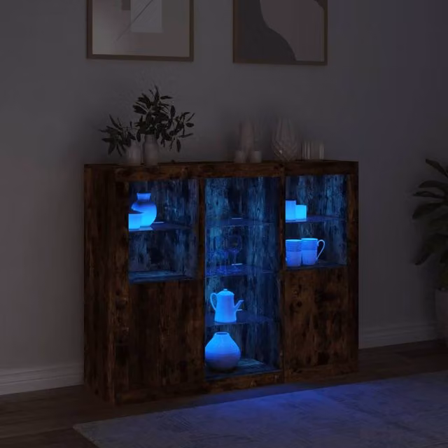 Berkfield Home 3-Piece Smoked Oak Sideboard Set with Integrated LED Lighting in Brown