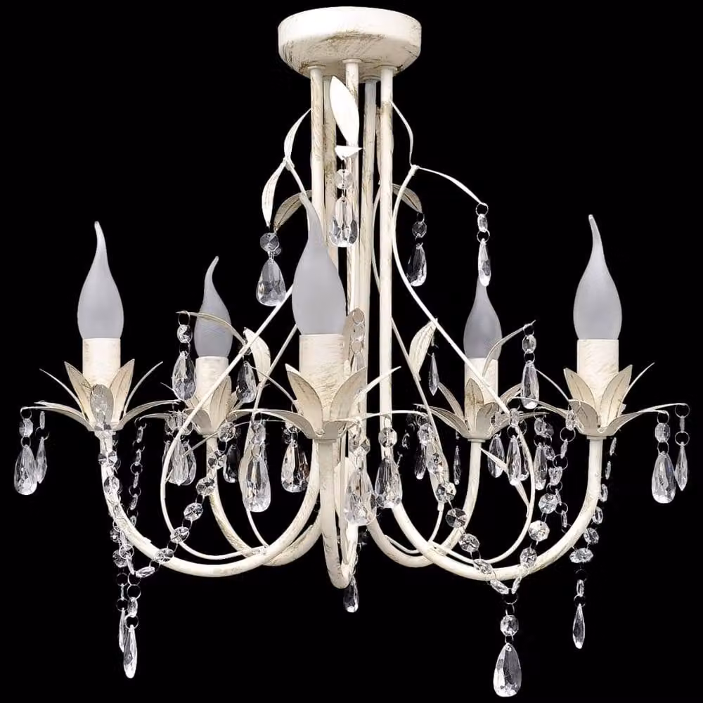 Berkfield Home Crystal Pendant Ceiling Lamp Chandelier in White with 5 Bulb Sockets – 1