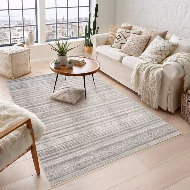 Desire Rugs Maia Grey Machine Woven Non Slip Washable Traditional Motif Area Rug for Living Room, Hallway or Bedroom, Width: 300 cm