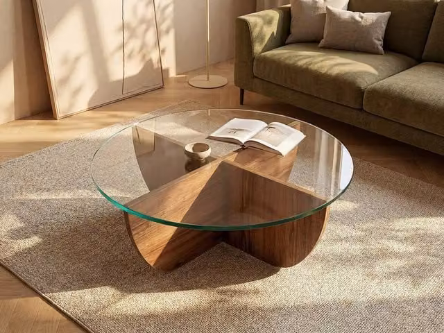 Vente-unique AYSUN Square Tempered Glass Coffee Table in Brown and Transparent, W/D/H: 90 x 90 x 30 cm
