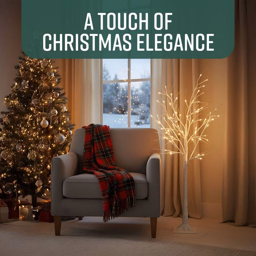 Globrite Pre-Lit White Birch Christmas Twig Tree with 88 Warm White LEDs for Indoor and Outdoor Use