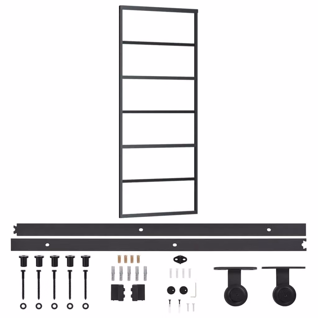Berkfield Home Black Sliding Glass and Aluminium Door with Hardware Set, W: 76 cm, H: 205 cm – 2