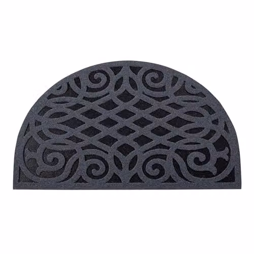 Nicoman Victorian Style Rubber Half Moon Door Mat, Grey, W: 75 cm, D: 44 cm