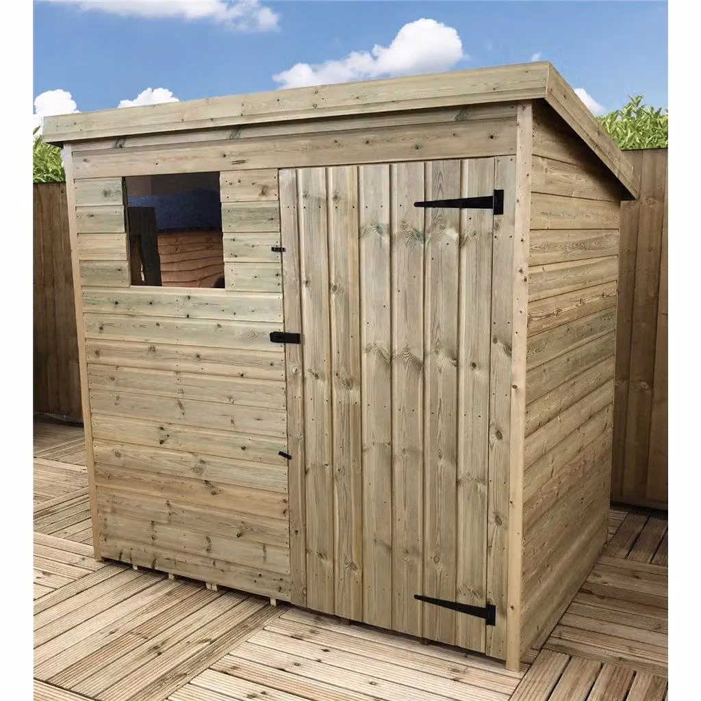 Marlborough Pressure Treated Pent Garden Shed with Single Door in Sand, W: 152.4 cm, D: 152.4 cm, H: 177.4 cm – 2