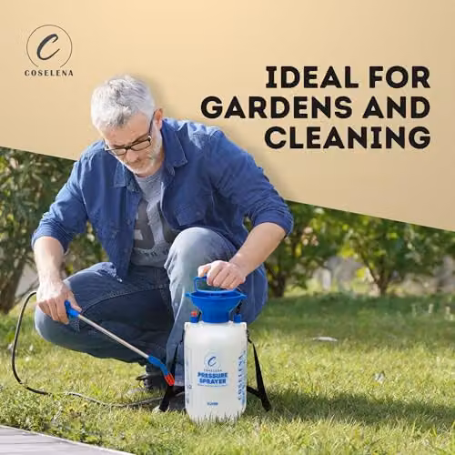 Coselena 5L Manual High-Pressure Garden Sprayer in White and Blue with Adjustable Nozzle and Carry Strap – 3