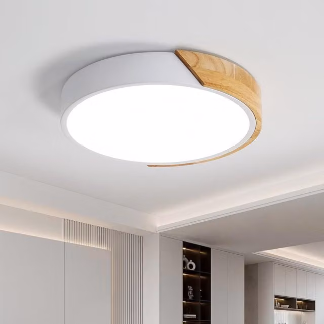 COMELY Modern Round LED Ceiling Light in White and Wood, 24W, 6000K, Diameter: 30 cm – 1