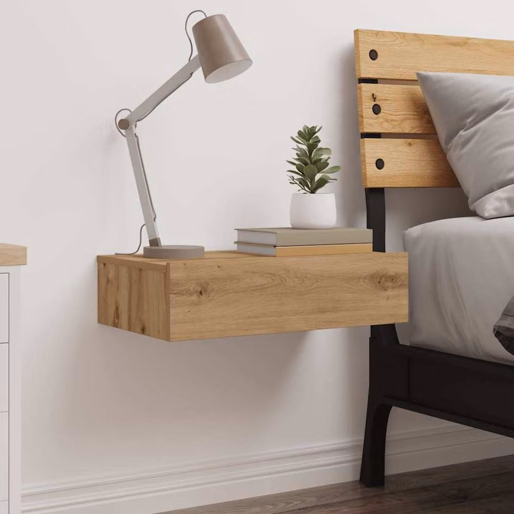 Berkfield Home Artisan Oak Wall Mounted Bedside Cabinet with Integrated Lighting, Brown, W: 60 cm, D: 35 cm – 2