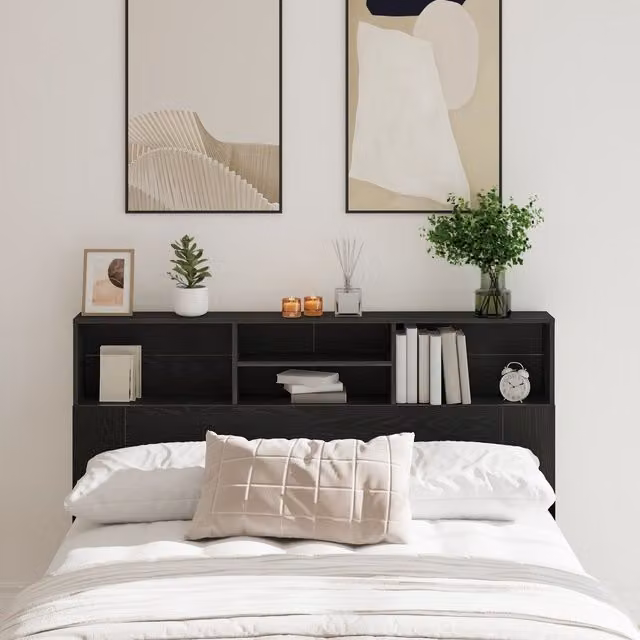 Berkfield Home Modern Headboard Cabinet in Black Oak, W/D/H: 160 x 19.3 x 103.5 cm – 1