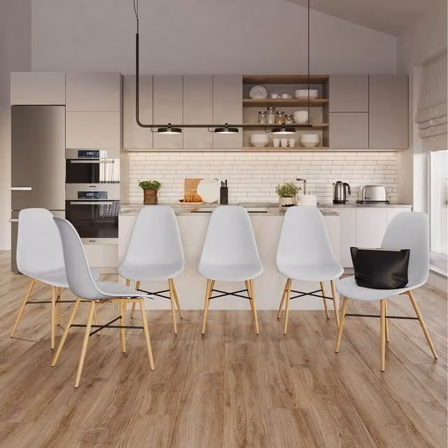 URBNLIVING Tromso Scandinavian Wood Effect Dining Chair Set with Metal Legs, White, Set of 6