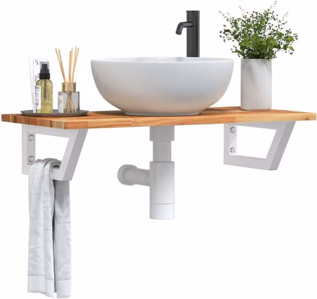 Berkfield Home Wall Mounted Basin Shelf in Brown Acacia Wood and Steel