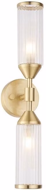 Netlighting Trieste Dimmable 2 Light Indoor Wall Lamp in Yellow and Gold/Brass with Transparent Glass