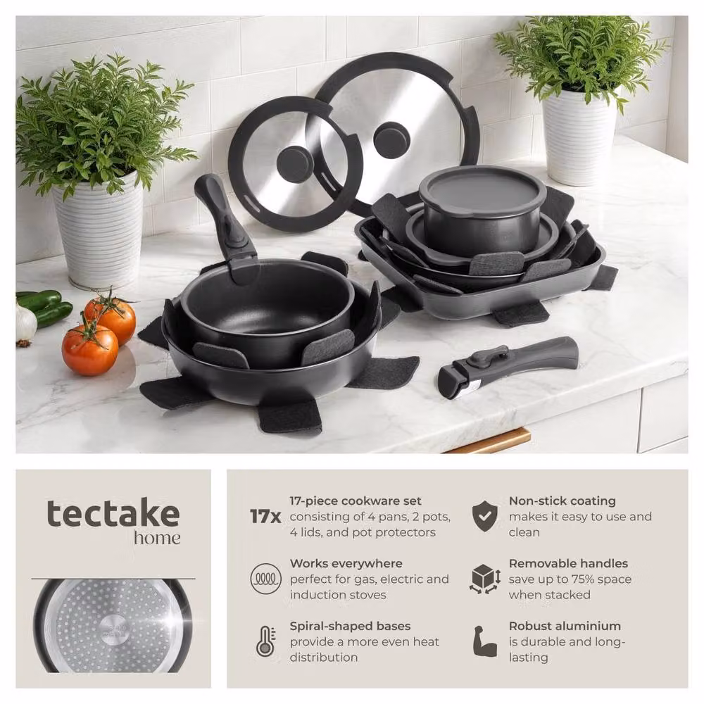 tectake Parma Pot and Pan Set in Black with Ceramic Coating – 2
