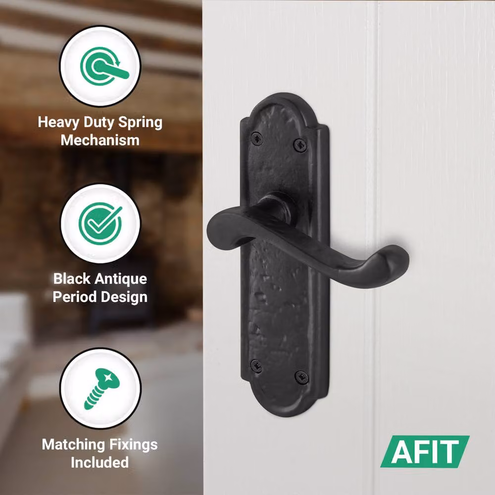 AFIT Black Antique Cast Iron Door Handle Latch and Hinge Set with Matt Finish, 5 Pairs, W/D/H: 150 x 150 x 100 mm – 3
