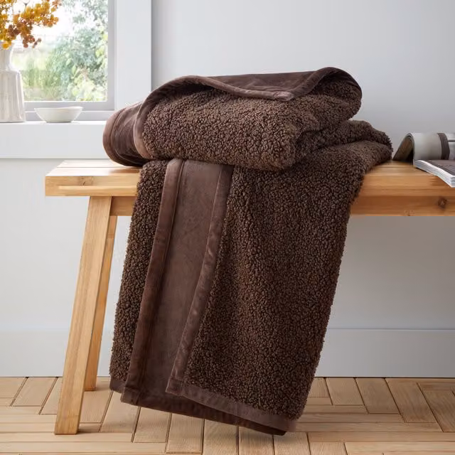 Catherine Lansfield So Soft Velvet Boucle Throw, Brown, W: 130 cm, L: 170 cm
